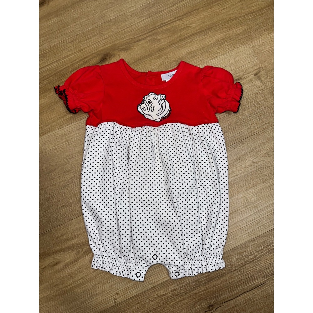 Ishtek Baby Girl Bulldog Polka Dot Bubble Romper Red White Black 18M